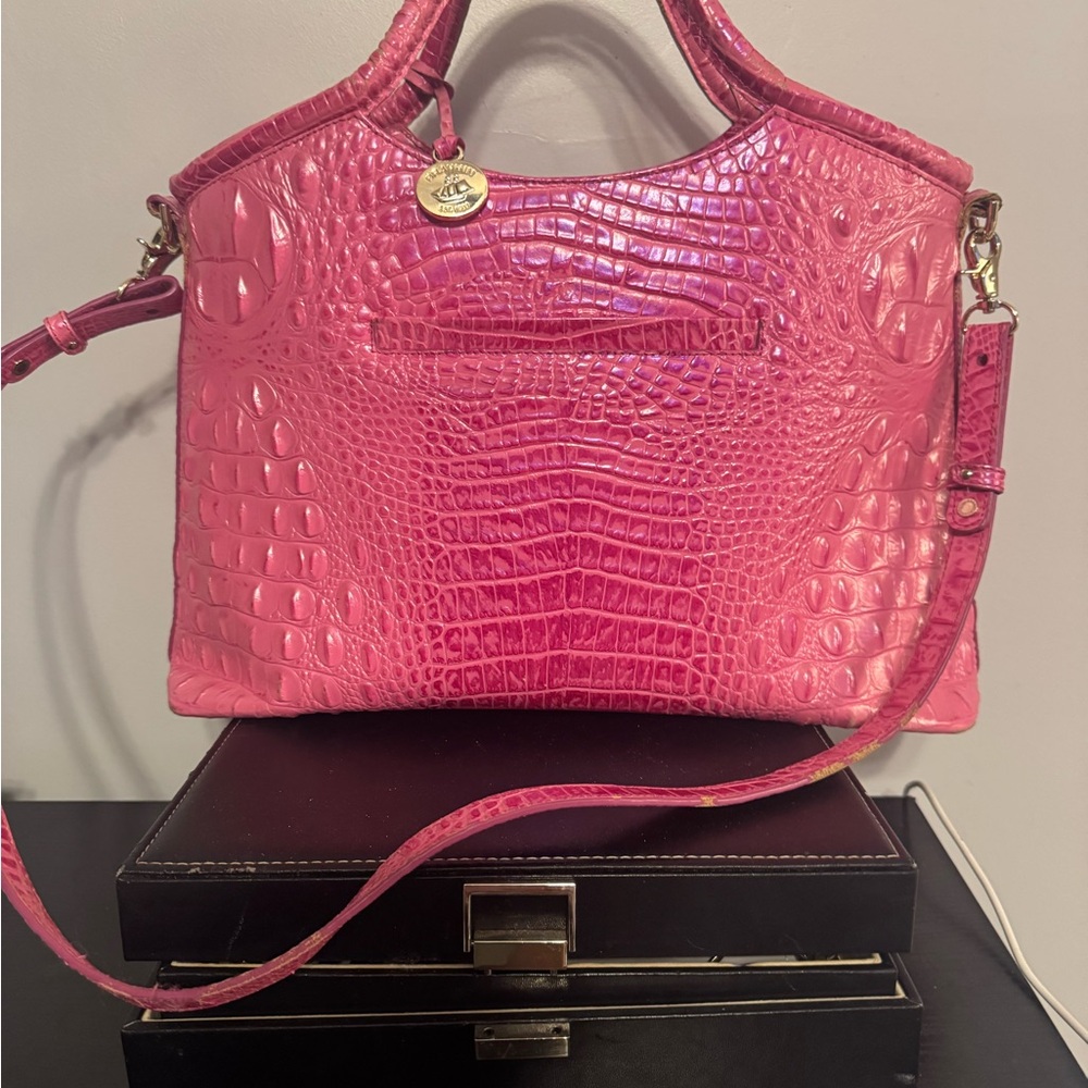 Brahmin Pink Croc-Embossed Leather Satchel